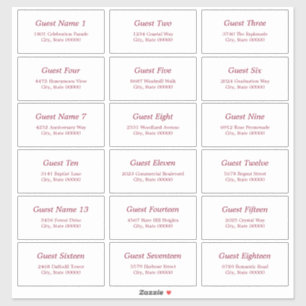 18 Guest Address Labels White Burgundy Sticker