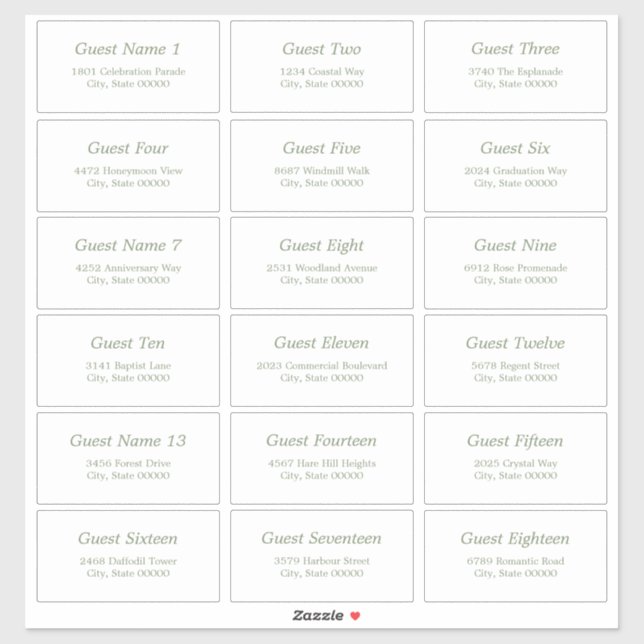 18 Guest Address Labels White Sage Green Sticker (Blatt)