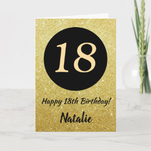 18. Happy Birthday Black and Gold Glitzer Card Karte