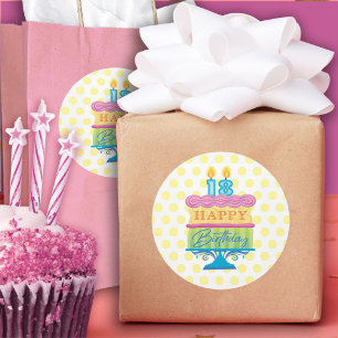18. Happy Birthday Cake Yellow Dots Runder Aufkleber