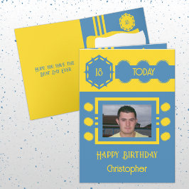 18 heute fügen Foto-Name gelb blau Geburtstag Karte