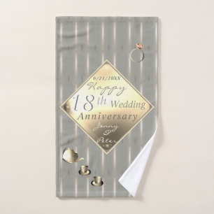 18. Hochzeitstag Porzellan Cat's Auge Badhandtuch Set