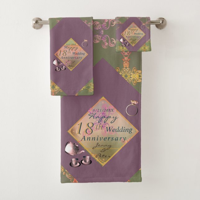 18. Hochzeitstag Porzellanhandtuch der Katze Badhandtuch Set (Insitu)
