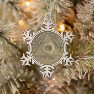 18 Jahre Nüchternheits-Jubiläumsmedaillon Schneeflocken Zinn-Ornament