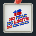 18 No Fear No Limits No Excuses Birthday Ornament Aus Metall<br><div class="desc">18 No Fear No Limits No Excuses Birthday</div>