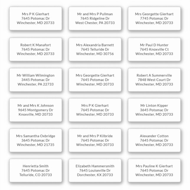 18 Nom du récipiendaire Étiquettes de adresse d'ex (Devant)