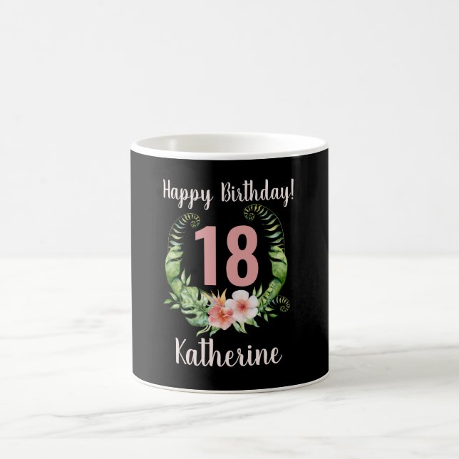 18. oder jedes Alter Geburtstag Blush Pink Floral  Kaffeetasse (Mittel)