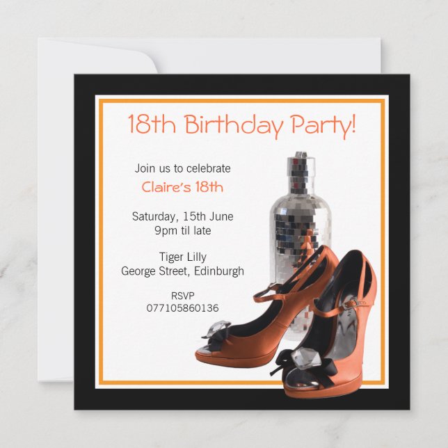 18. Orange Party Shoes Einladung (Vorderseite)