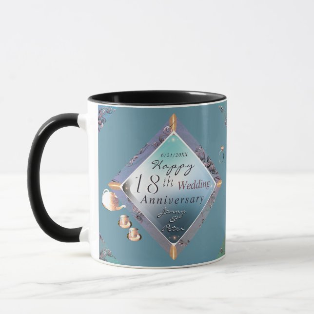 18. Porzellan, Katzenauge, Acquamarine Jahrestag Tasse (Links)
