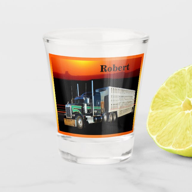 18 Rinder-Lkw in Sunset Personalisiert Schnapsglas (Vorderseite)