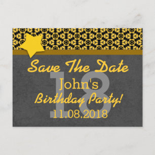 18. Save the Date Dunkelgrau-Gold-STARS G80K Ankündigungspostkarte