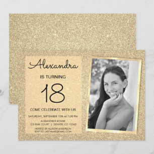 18. Sparkle Glitzer Luxury Gold Foto Einladung