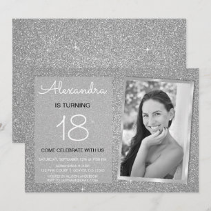 18. Sparkle Glitzer Luxus Silberes Foto Einladung