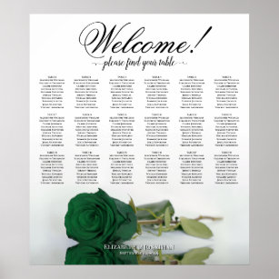 18 Tabelle Elegant Emerald Green Rose Seating Char Poster