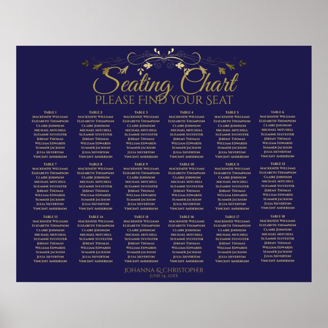 18 Tabelle Gold & Navy Einfache Hochzeitssitzkarte Poster (Vorne)