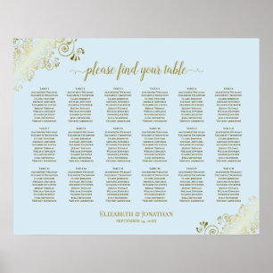 18 Tabelle Hochzeitskartentuch Blau & Gold Poster