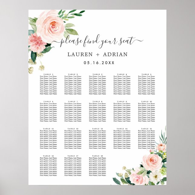18 Tabelle Rosa Blütensitzdiagramm Poster (Vorne)