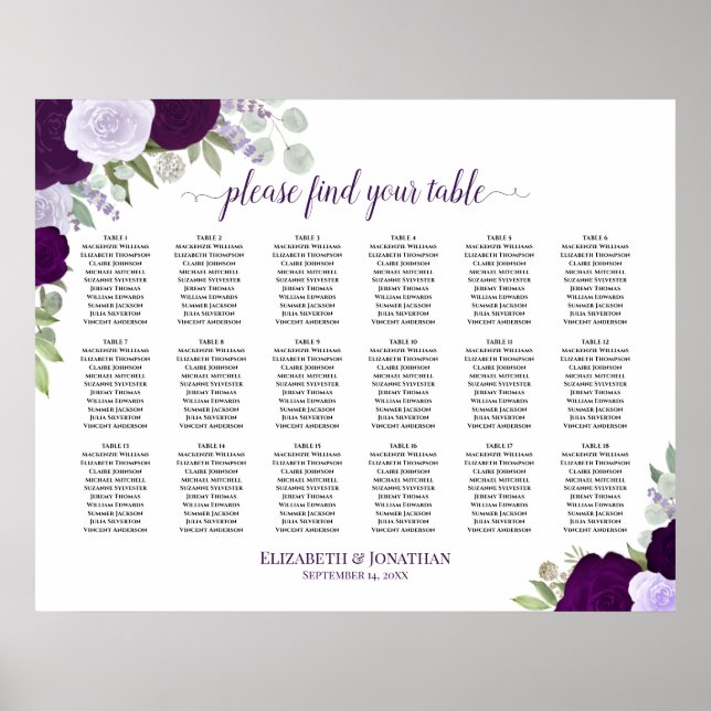 18 Tabelle Rustikale Lila Rose Hochzeitstabelle Poster (Vorne)