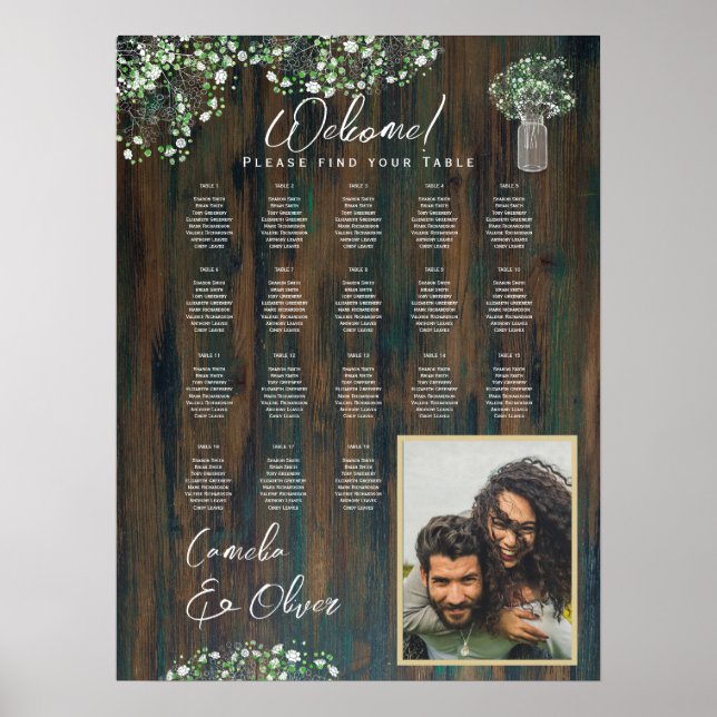 18 Tabelle Rustikales Holz Gypsophila FOTO SITZEND Poster (Vorne)