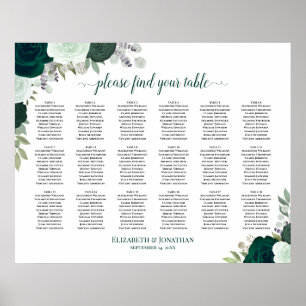 18 Table Emerald Rose Boho Wedding Seating Chart Poster