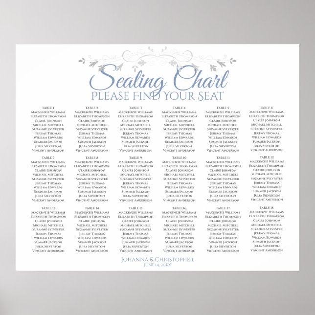 18 Tableau Bleu et blanc Tableau simple Mariage (Devant)