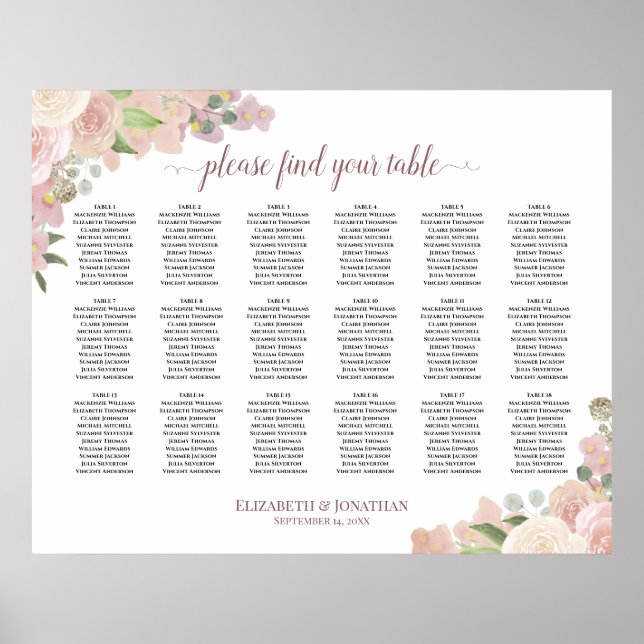 18 Tableau Élégant Mariage floral rose (Devant)