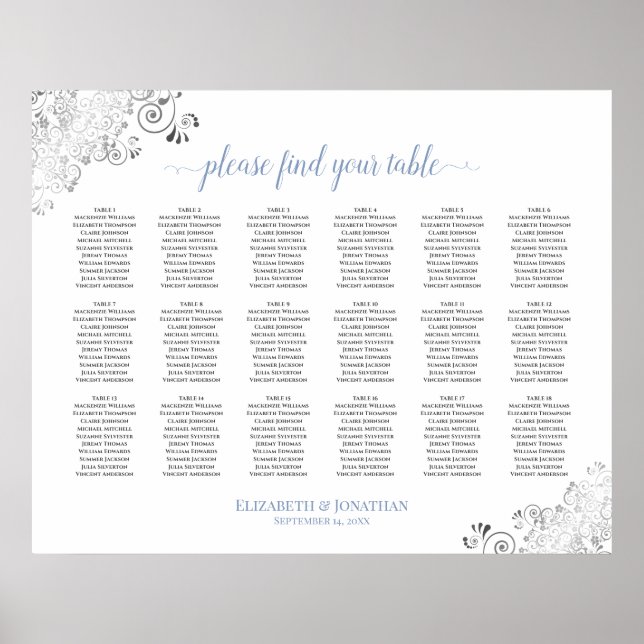 18 Tableau Frilly Blanc Mariage Plat Bleu (Devant)
