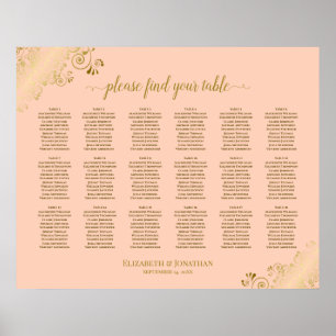 18 Tableau Mariage Plat de  Coral Peach & Gold