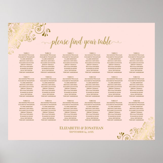 18 Tableau Mariage Plat Rose & Or (Devant)