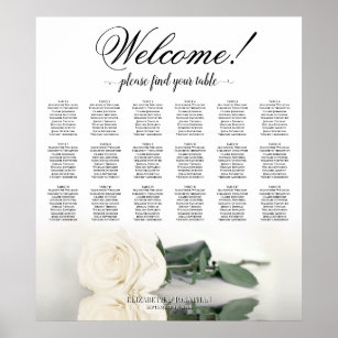 18 Tafelschmuck für Hochzeitssitze in weißer Rose Poster