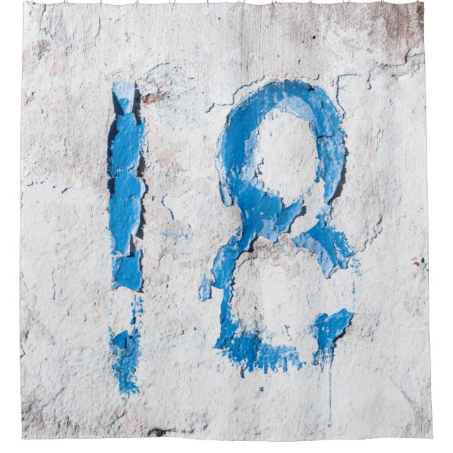 18 Text an der Wand Duschvorhang (Vorderseite)