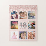 18 th birthday glitter drips foto rose gold pink<br><div class="desc">Ein glamouröses und einzigartiges 18. Geburtstagsgeschenk oder Sake,  das ihr Leben mit einer Collage von 8 deiner Fotos feiert. Personalisieren und fügen Sie einen Namen,  Alter 18 und ein Datum. Graue und dunkle Rose goldfarbene Buchstaben. Elegante und trendige rosa Hintergrundfarbe. Dekoriert mit Rose goldfarbenen Imitaten Glitzer Tropfen.</div>