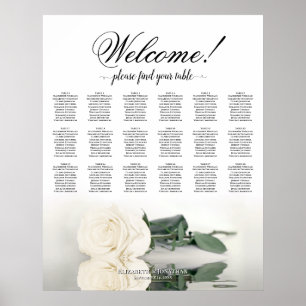 18-Tisch-Elegant-Weiße-Rose-Hochzeits-Sitzplan Poster
