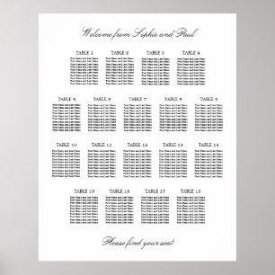 18 Tisch Eleganter Minimalistischer Sitzplan Poster