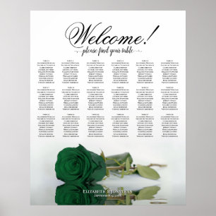 18-Tisch Eleganter Smaragdgrüner Rosen-Sitzplan Poster