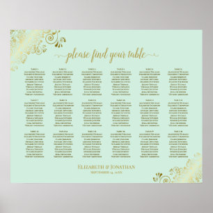 18 Tisch Hochzeitskarte Minze Grün & Gold Poster