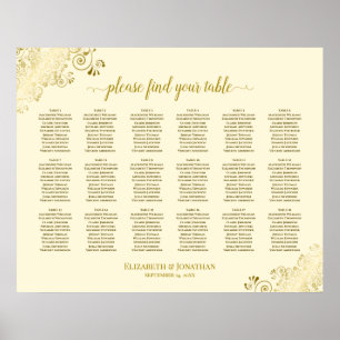 18 Tisch Hochzeitskarten Creme & Gold Frills Poster