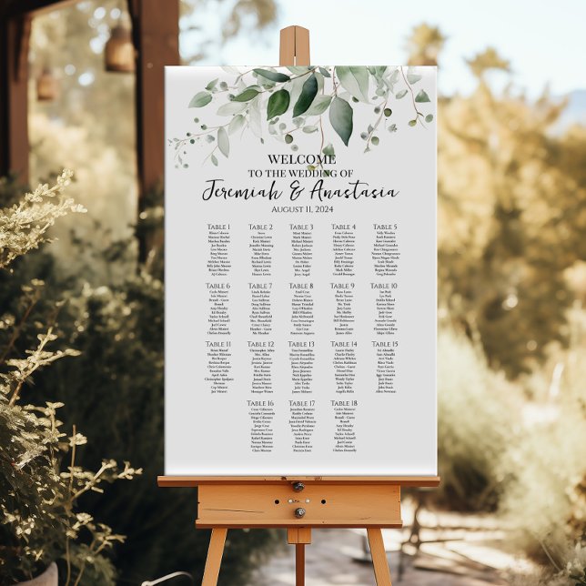 18 Tische elegante Grünpflanzen Hochzeitskarte Poster (Von Creator hochgeladen)
