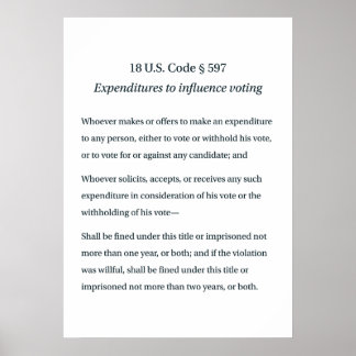18 US Code 597 Ausgaben zur Beeinflussung der Wahl Poster