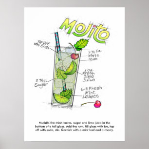 18" X 24" PLAKAT - MOJITO REZEPT-COCKTAIL-KUNST