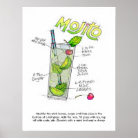 18" X 24" POSTER - MOJITO RECIPE COCKTAIL ART