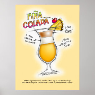 18" x 24" Poster - Pina Colada Rezept Cocktail Kun
