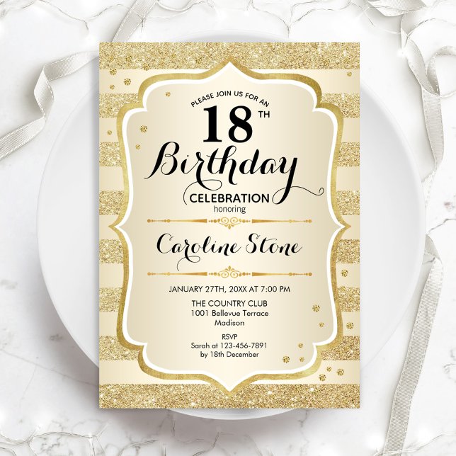 18e anniversaire - Gold Invitation (Créateur téléchargé)