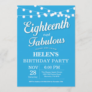 18e anniversaire Invitation Bleu Fabuleux