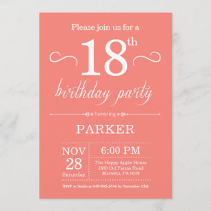 18e anniversaire Invitation Coral