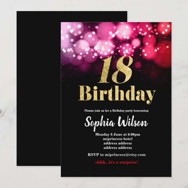 18e anniversaire invitation élégante parties scint (Devant / Derrière)