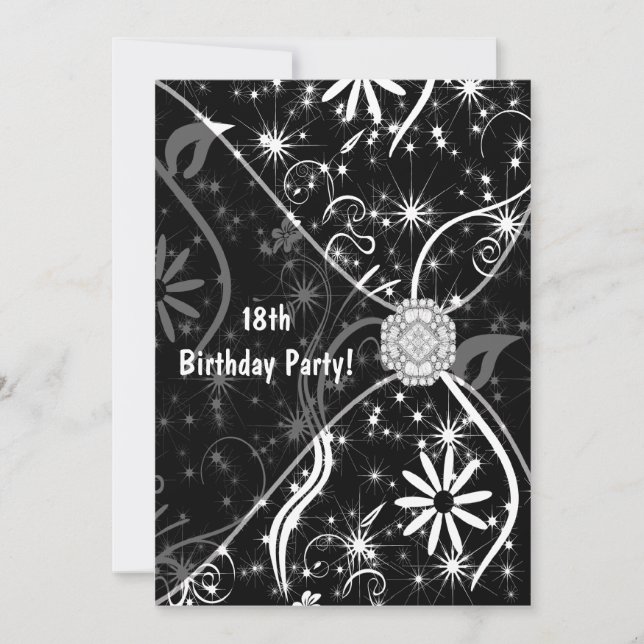 18e anniversaire Invitation fête Bijou noir 18e (Devant)