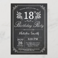 18e anniversaire Invitation Floral Chalkboard
