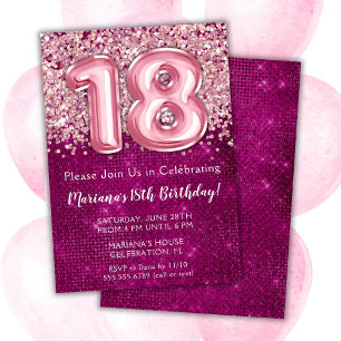 18e anniversaire Invitation Girl Magenta Parties s