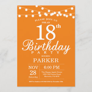 18e anniversaire Invitation Orange